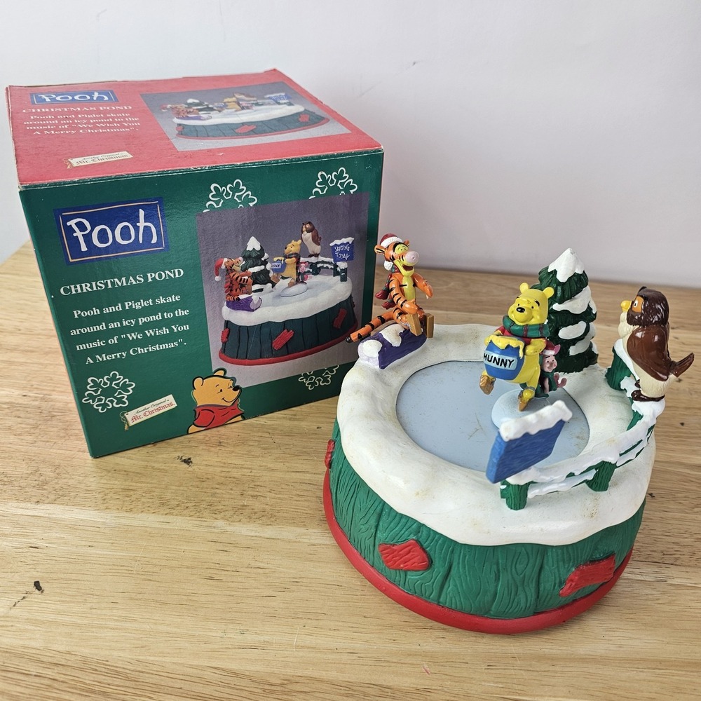 Vintage Mr. Christmas Winnie The Pooh Pond Musical Ice Skating Disney Read
